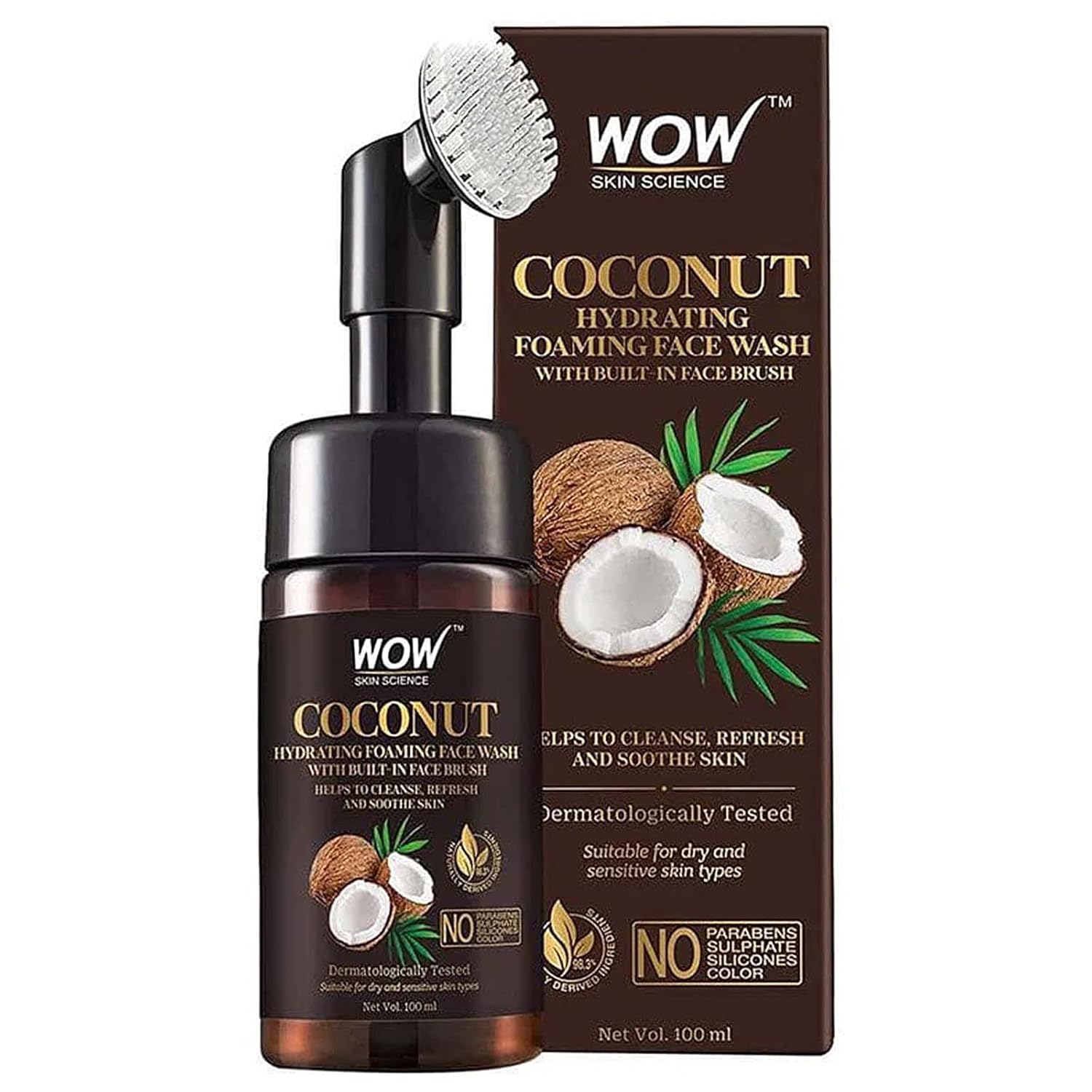 WOW Skin Science Hindistan Cevizi Nemlendirici Yüz Yıkama Köpüğü ve Dahili Fırçalı Arındırıcı Parlatıcı Yüzde Doksan Sekiz Doğal İçerik
