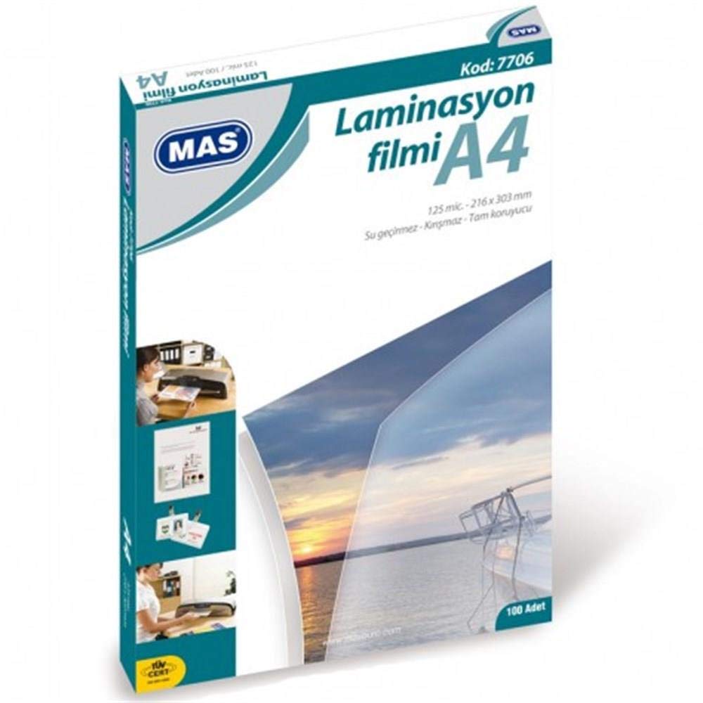 Mas Laminasyon Filmi- 125 Mikron A4 100'lü Paket