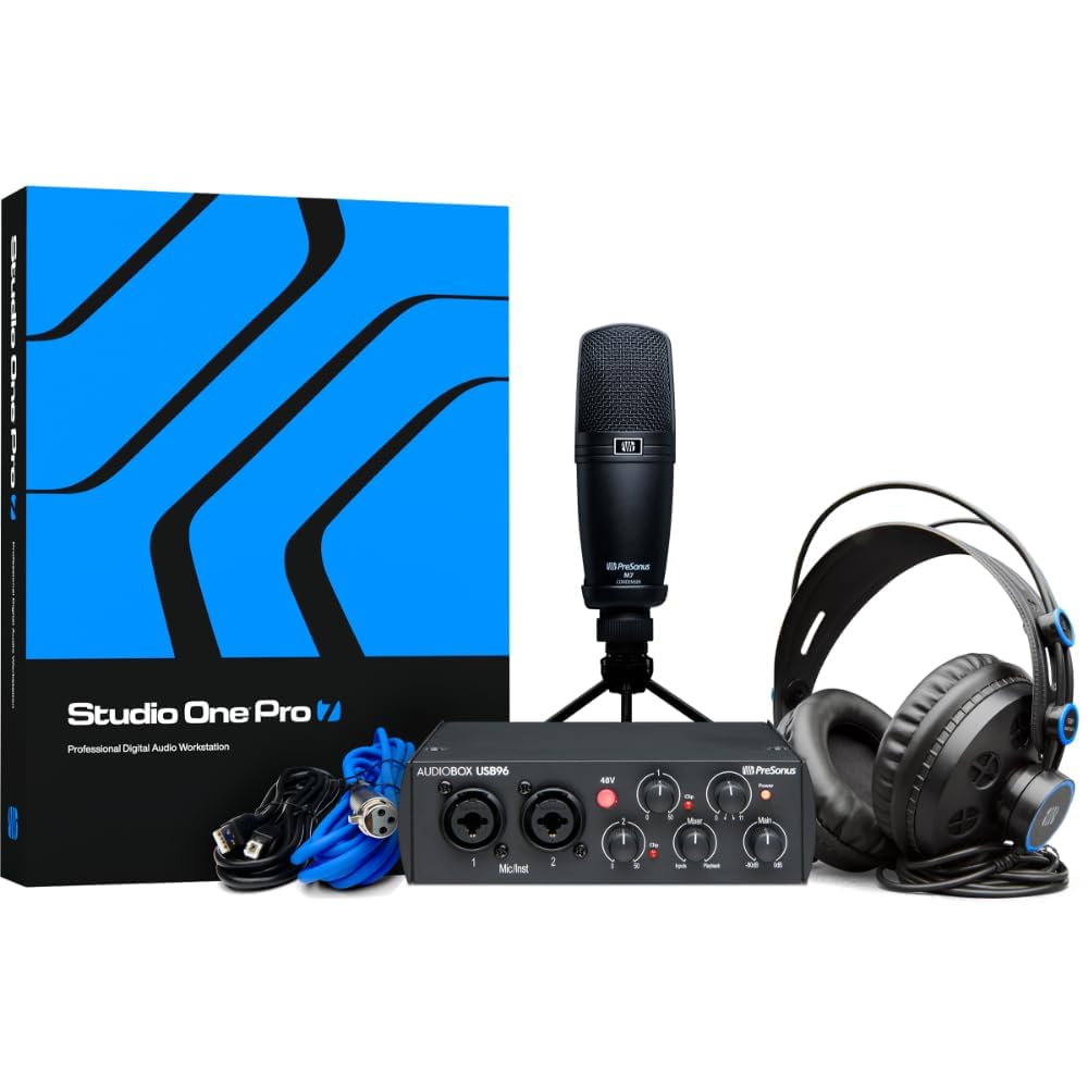 Presonus AudioBox 96 Studio, Ses Kartı, Kulaklık ve Mikrofondan Oluşan Başlangıç Paketi, 25. Yıl Özel Sürüm, USB, M7 Mikrofon, HD7 Kulaklık