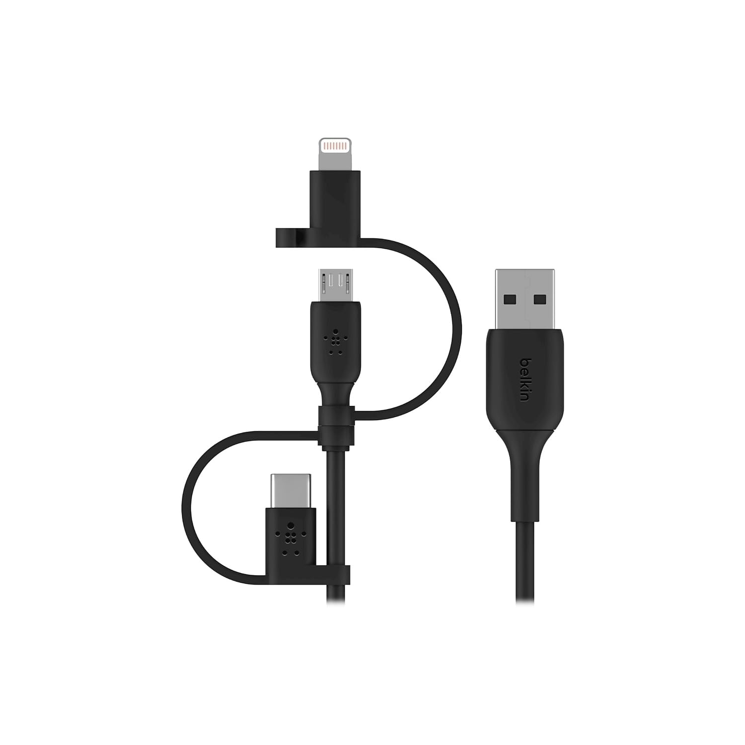 Belkin Evrensel Kablo (3'ü 1 arada USB-C, Lightning, Micro-USB Şarj Kablosu) Akıllı Telefonları, Tabletleri, Güç Bankalarını ve daha fazlasını şarj edin (3,3 ft/1 m)