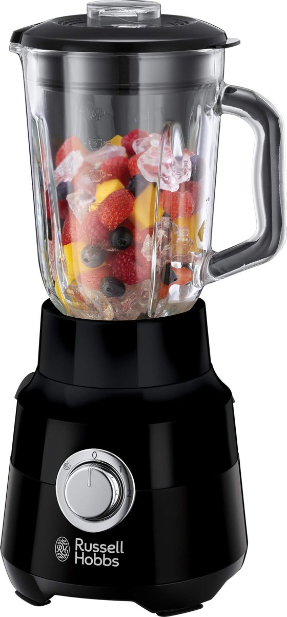 Russell Hobbs 24722-56 blender [1,5 l cam kap] mat siyah (güçlü 0.9PS motor, darbe/buz kırma fonksiyonu, paslanmaz çelik bıçak, BPA içermeyen mikser, elektrikli parçalayıcı, Smoothie makinesi)