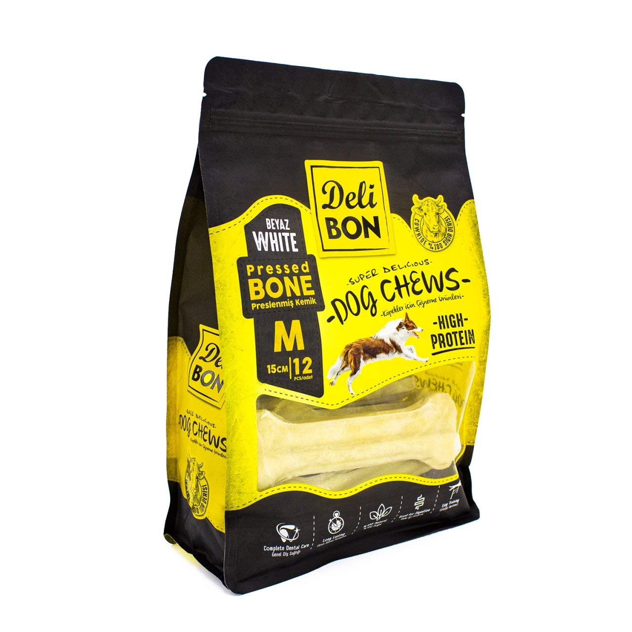 Doggie Delibon Deri Pres Kemik, M Boy, Beyaz, 15Cm x 12Adet