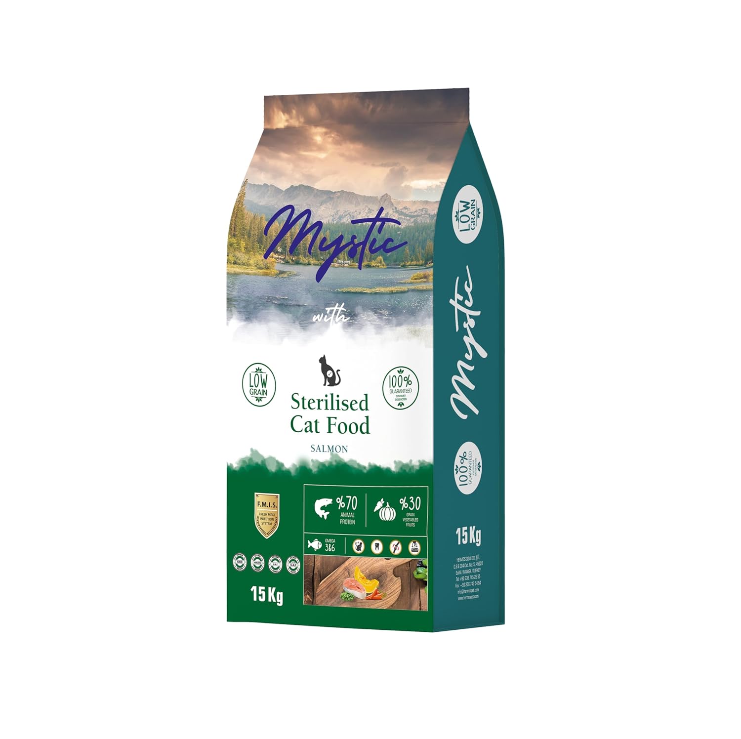 Mystic Az Tahıllı Yetişkin Kedi Maması Steril Somonlu 15 KG