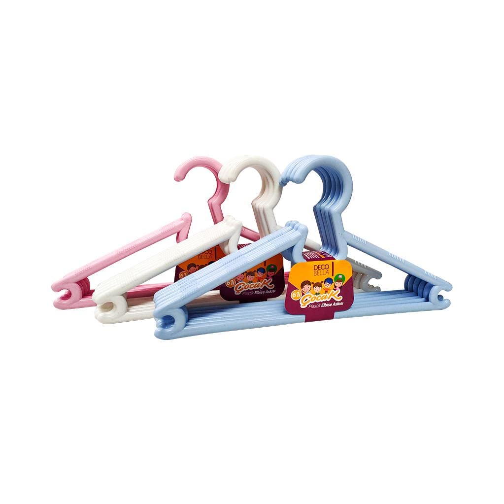 DecoBella 6'lı Plastik Çocuk Elbise Askısı, 0.6x27x14 cm, Asorti