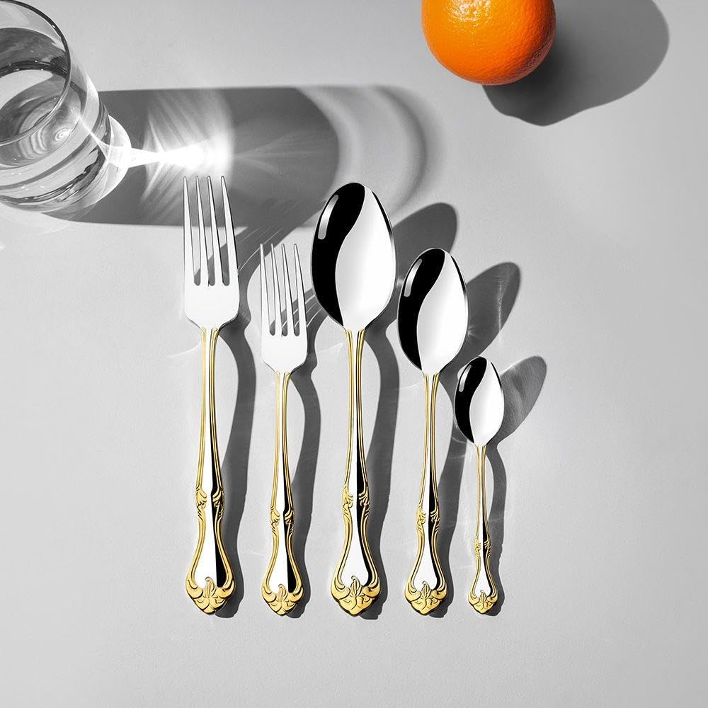 Nehir Lalezar Altın Sade 12 Kişilik 60 Parça Çatal Kaşık Takımı