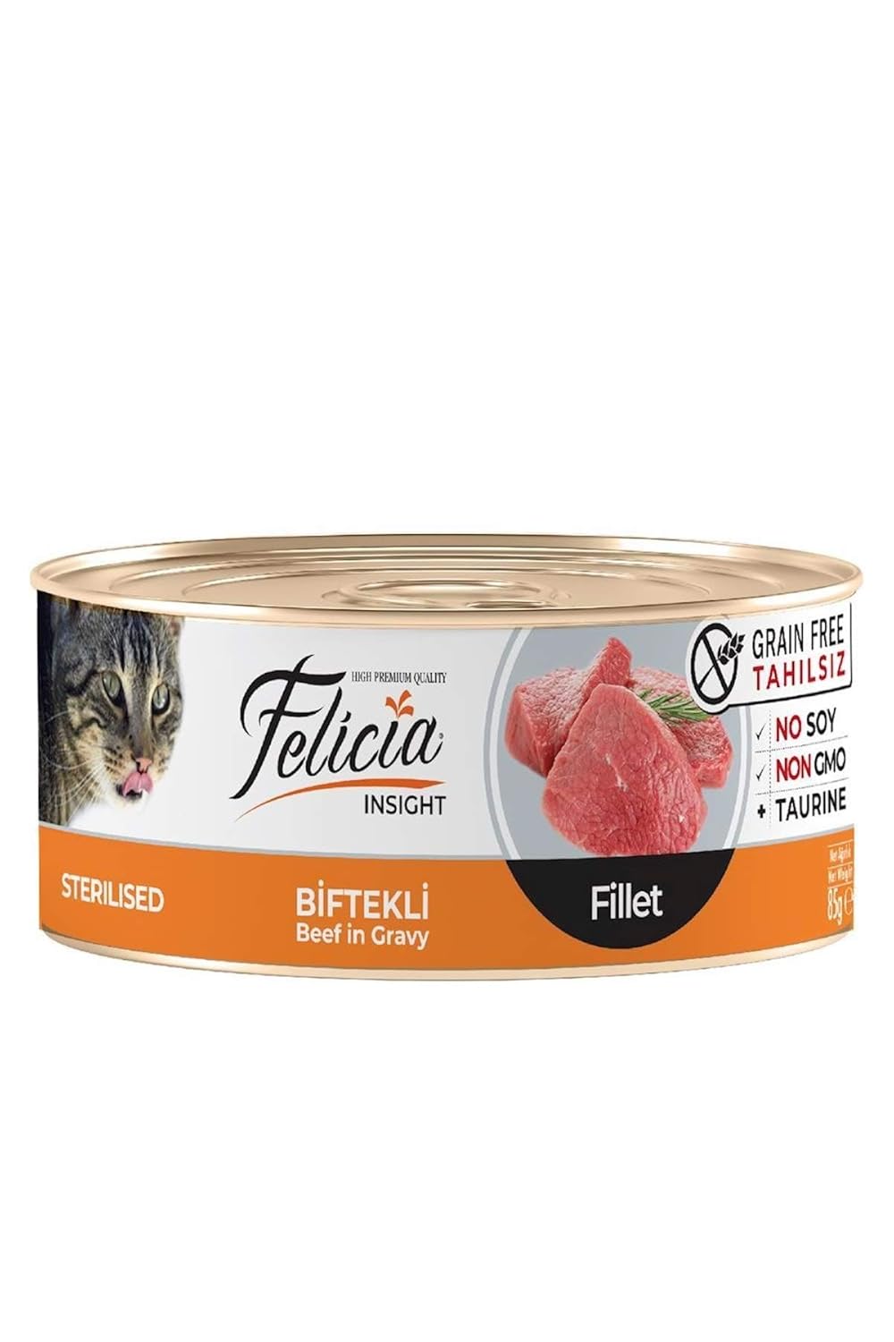 Felicia Yaş Kedi Maması, Kısırlaştırılmış Kediler İçin, Biftekli Fileto, Tahılsız, 85 g