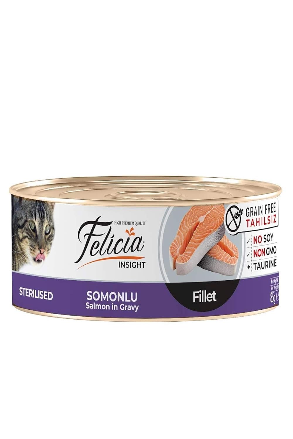 Felicia Yaş Kedi Maması, Kısırlaştırılmış Kediler İçin, Somonlu Fileto, Tahılsız, 85 g