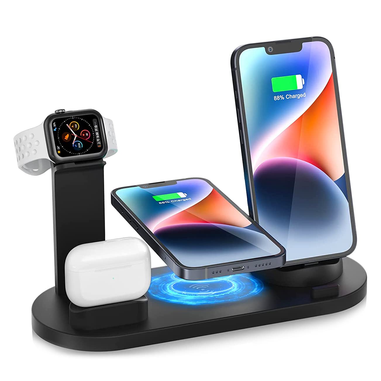 XiaomutongABC 4'ü 1 arada Kablosuz Şarj Yuvası, Apple Mikro/Tip C Telefonlar için 360 Derece Dönen Ş