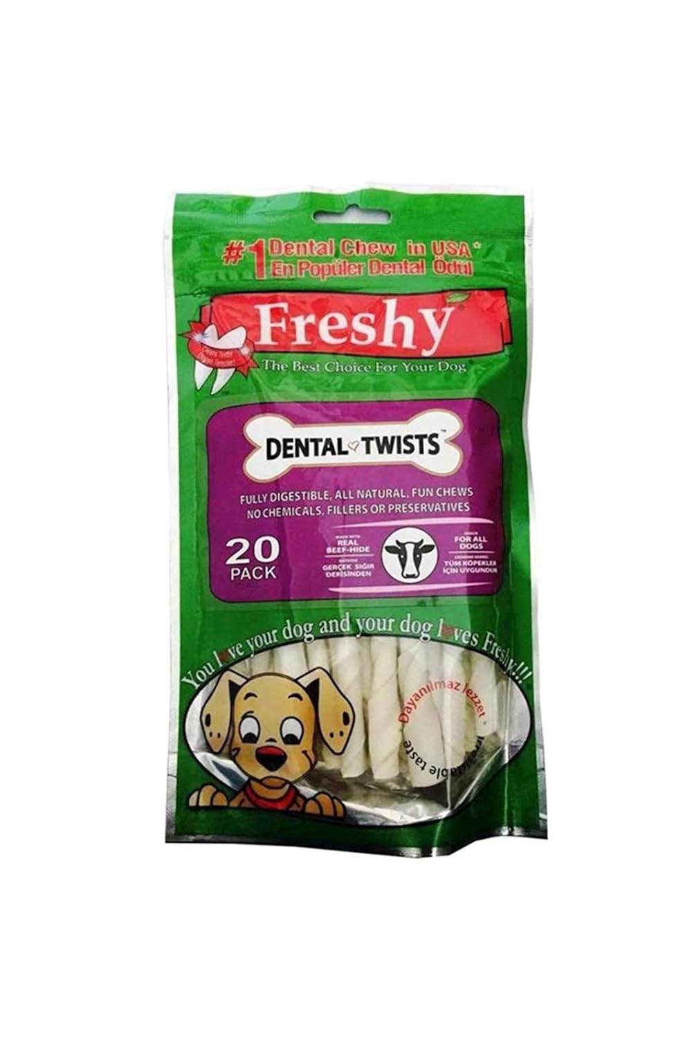 Freshy Dental Twist Burgulu Köepk Çiğneme Çubuk 13 Cm 20 Adet