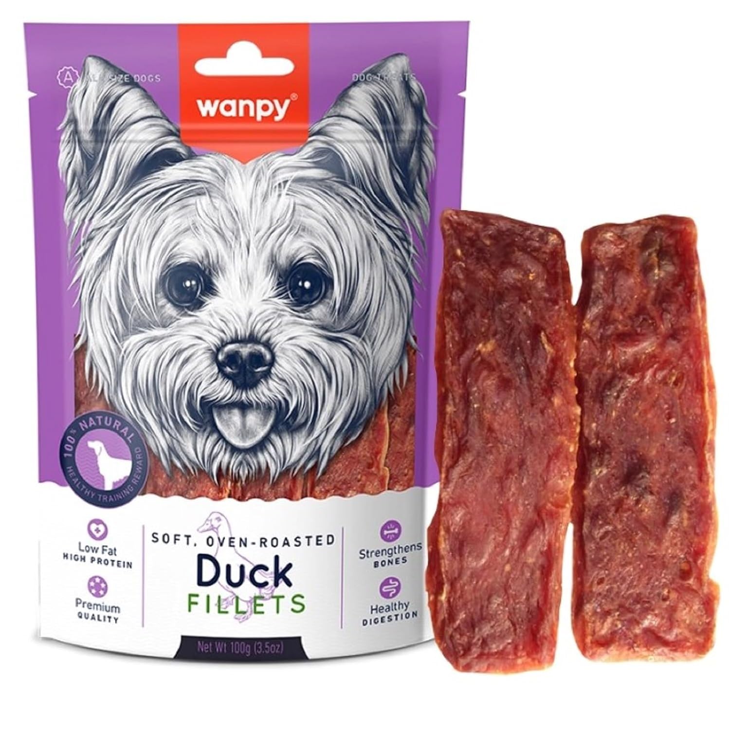 Wanpy Oven Roasted Gerçek Ördek Fileto 100 g Köpek Ödülü, Küçük Köpekler