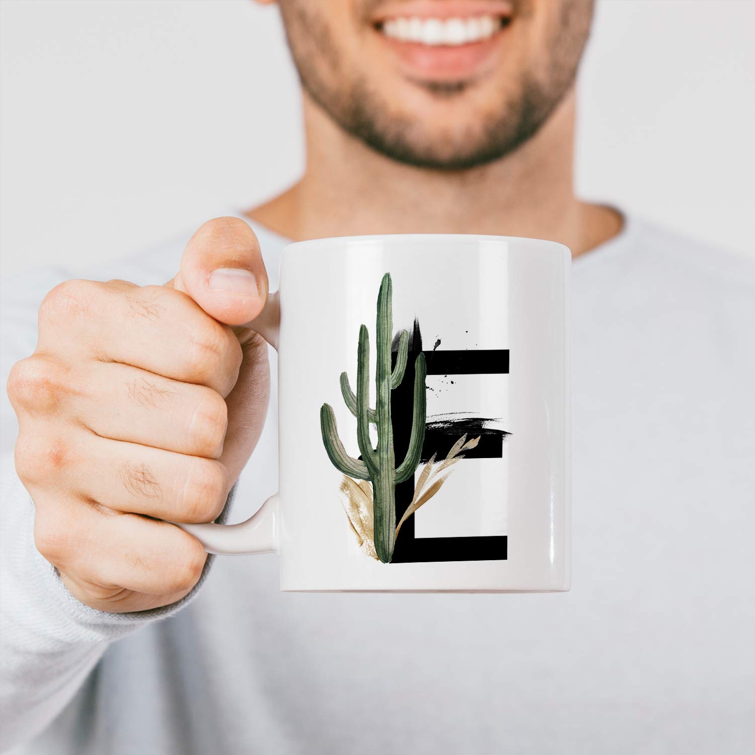 Hediyesepeti E Harfi Baskılı Çiçek Desenli Dekoratif Baş Harf Baskılı Kupa Bardak E Harfli Kahve Bardağı