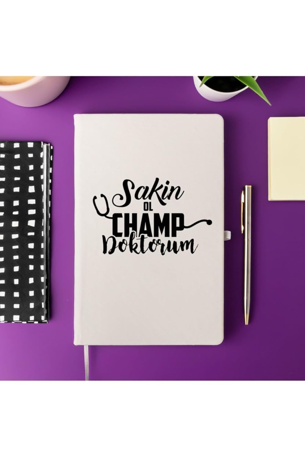 Doktora Özel Sakin Ol Champ Tasarımlı Not Defteri – 13x21 cm, Çizgisiz | Esprili Meslek Defteri