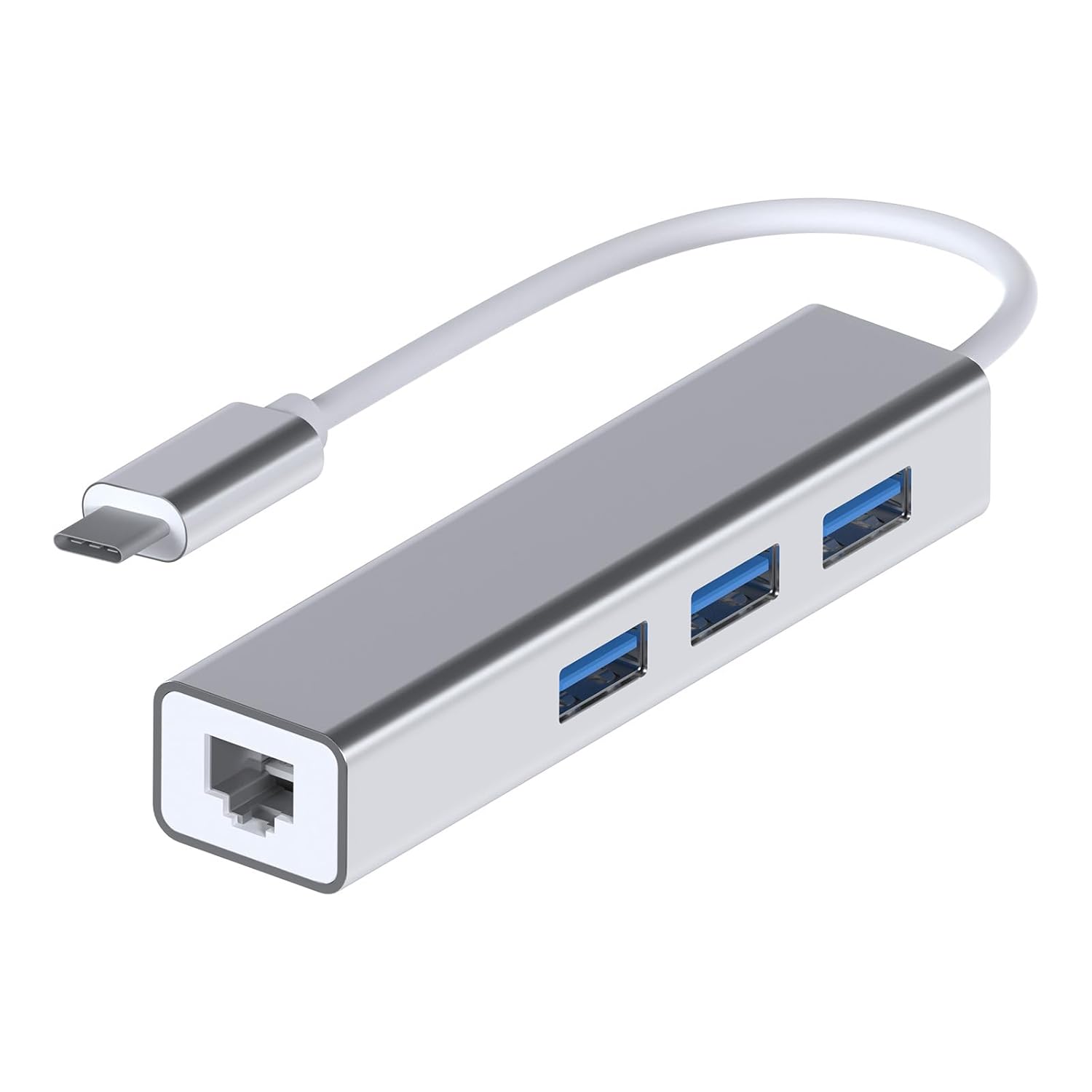 MMOBIEL USB Tip C Ethernet 1000Mbps - 1 Gigabit RJ45 adaptör ve 3 USB bağlantı noktası 3.0 Data Hub MacBook Air/Pro iMac Acer Lenovo Asus HP Samsung Huawei ile uyumlu - Gümüş
