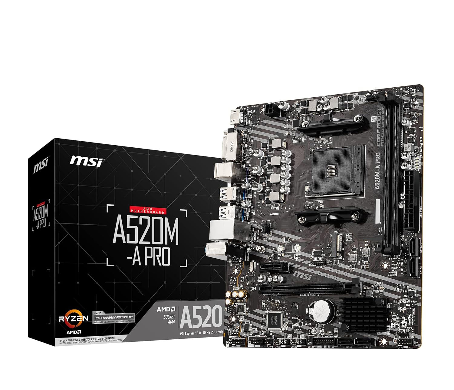 MSI A520M-A PRO AM4 DDR4 Bellek 4600(OC) DVI HDMI M.2 USB3.2 mATX
