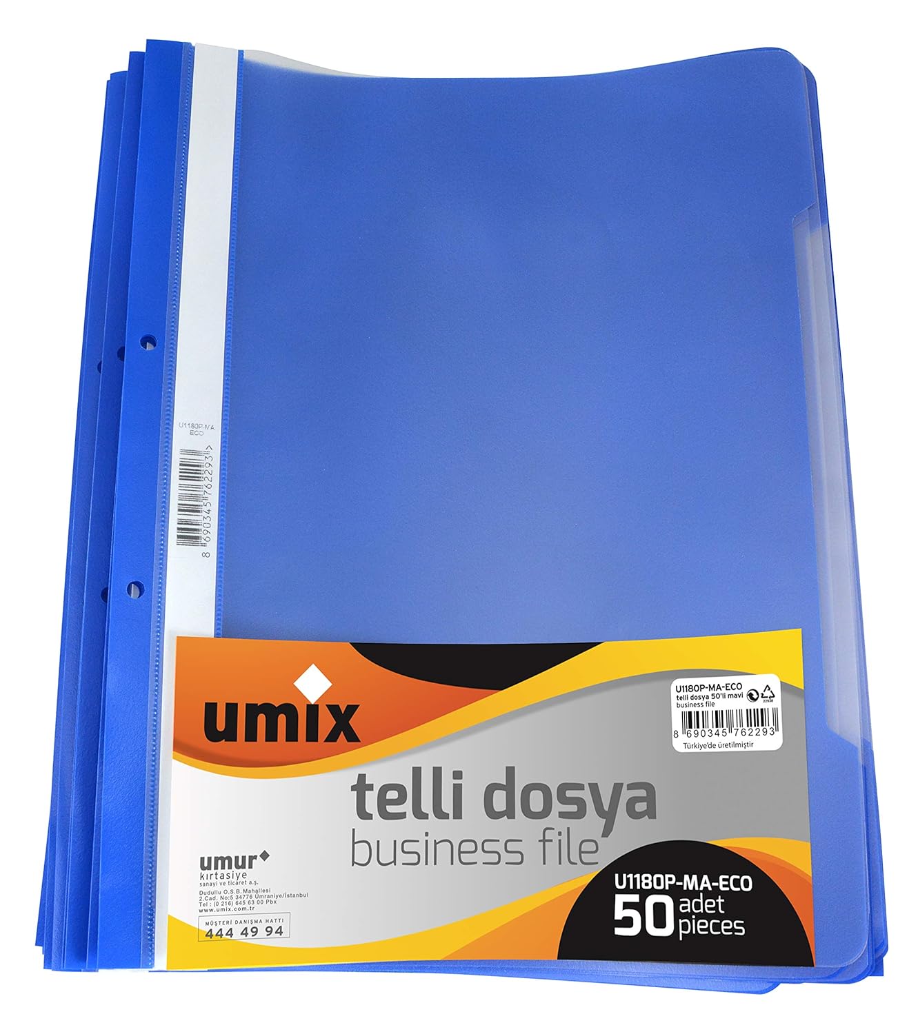 UMIX A4 TELLI DOSYA 50'LI MAVI