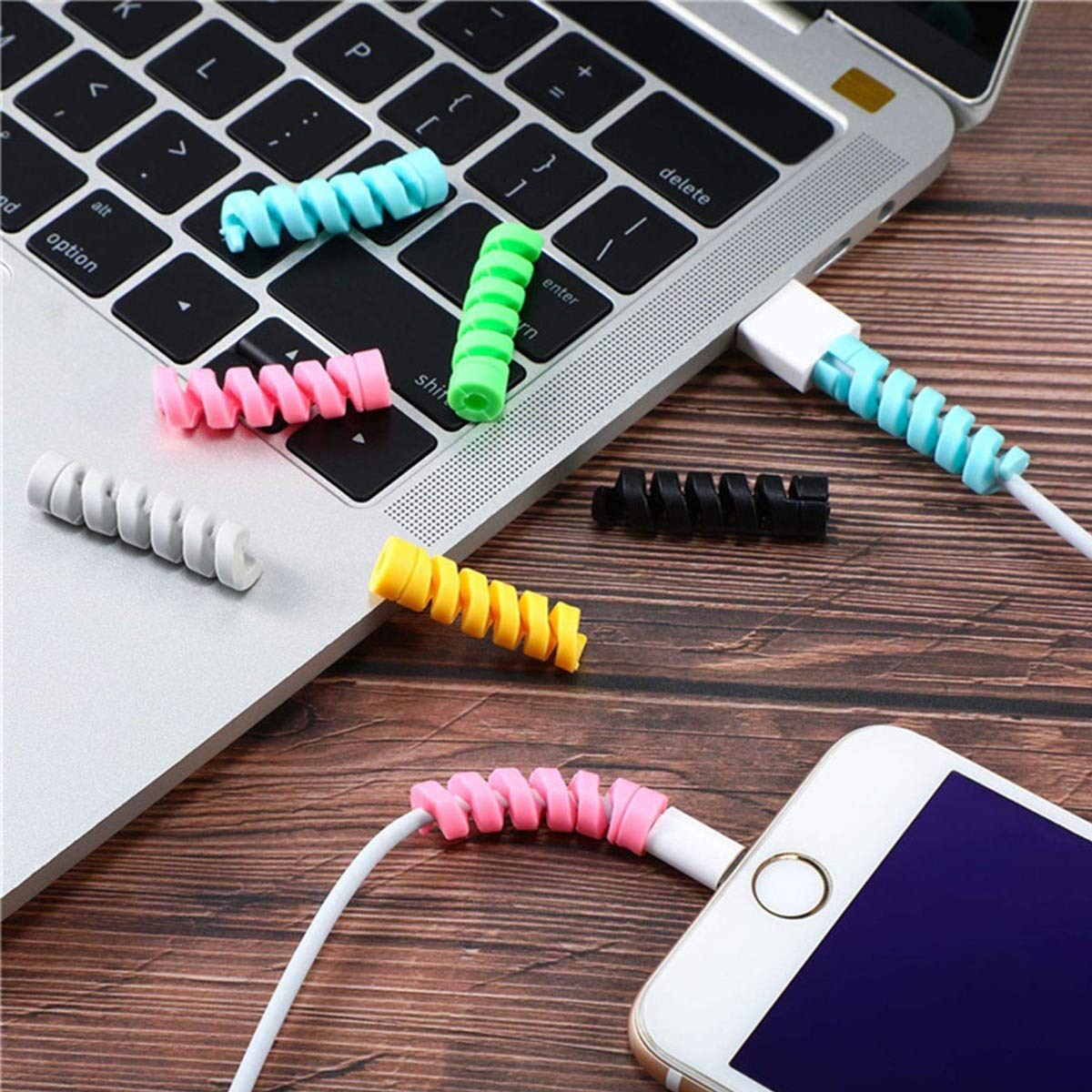 BUFFER® 4'lü Apple, Android Şarj Aleti Kablosu Koruyucu Silikon Spiral Yay Aparat
