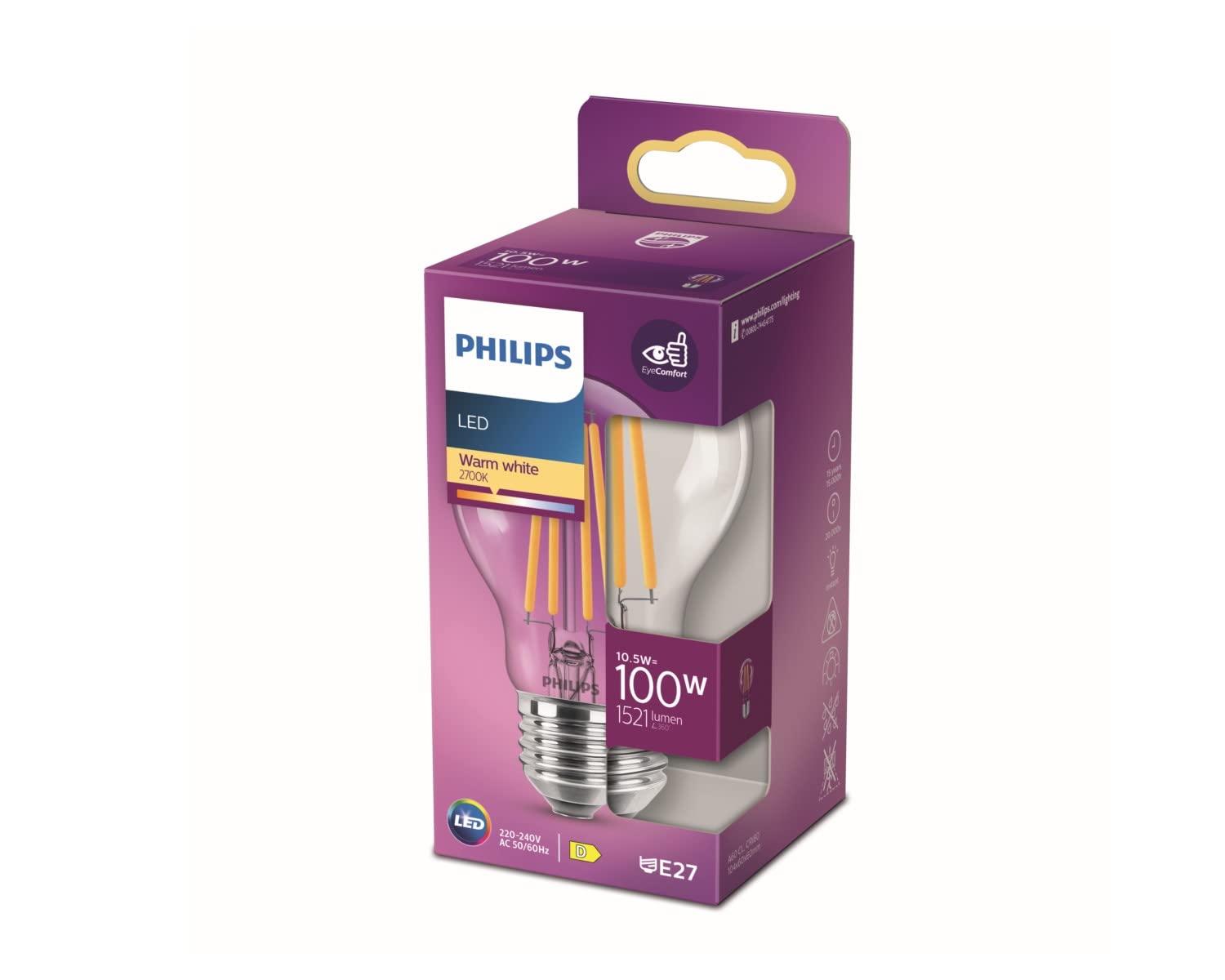 Philips LED Classic 100W A67 Filament Ampul, 2700 Sıcak Beyaz, E27 Normal Duy, Dim Edilmez