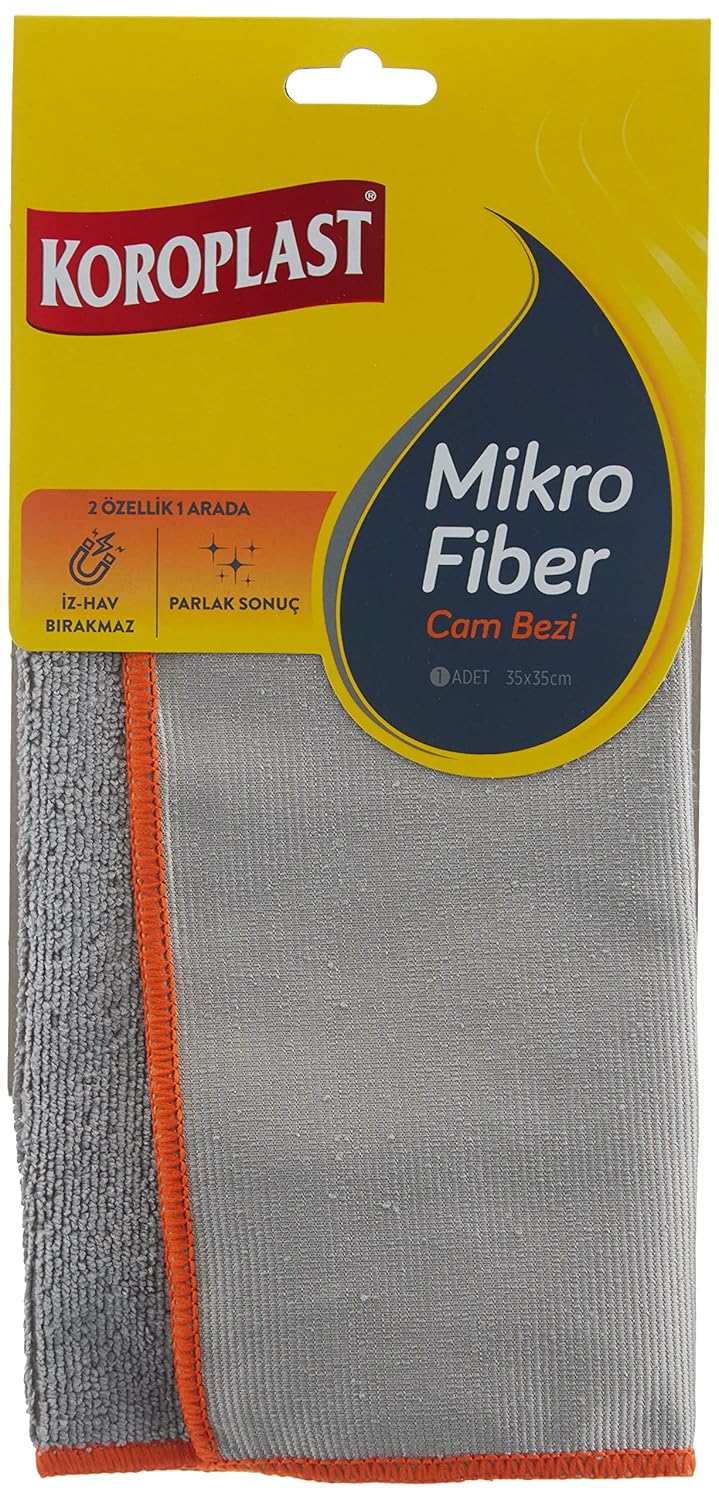 Koroplast Mikrofiber Cam Bezi Tekli, Çift Taraflı Mikrofiber Temizlik Bezi 35x35 cm, Laptop, Bilgisayar, Televizyon, Telefon, Cam, Pencere, Ayna, Araba, Araç Temizliği için Toz, Tüy, Çizik Bırakmaz