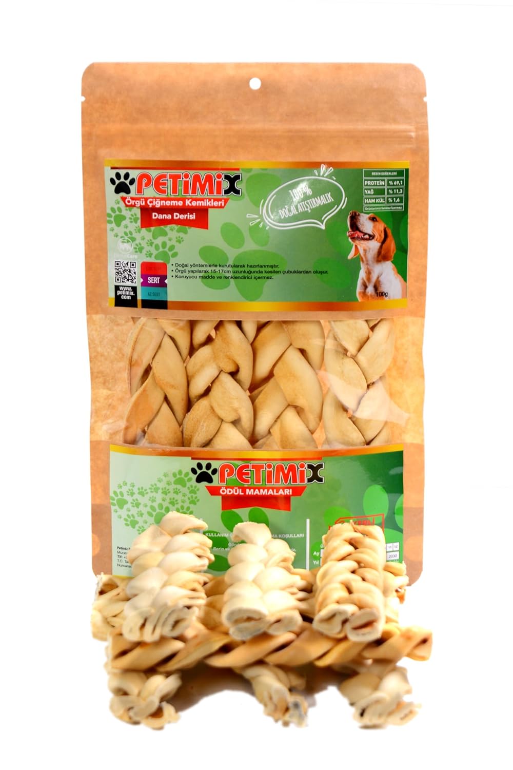 Petimix Örgü Çiğneme Kemikleri Dana Derisi Köpek Ödül Maması