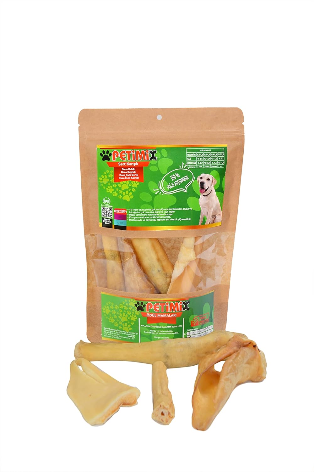Karışık-Sert Çiğneme Kemikleri Köpek Ödül Maması 170g (Dana Kulak, Dana Kuyruk Kemiği, Dana Kafa Derisi ve Kuzu Ayak Kemiği)