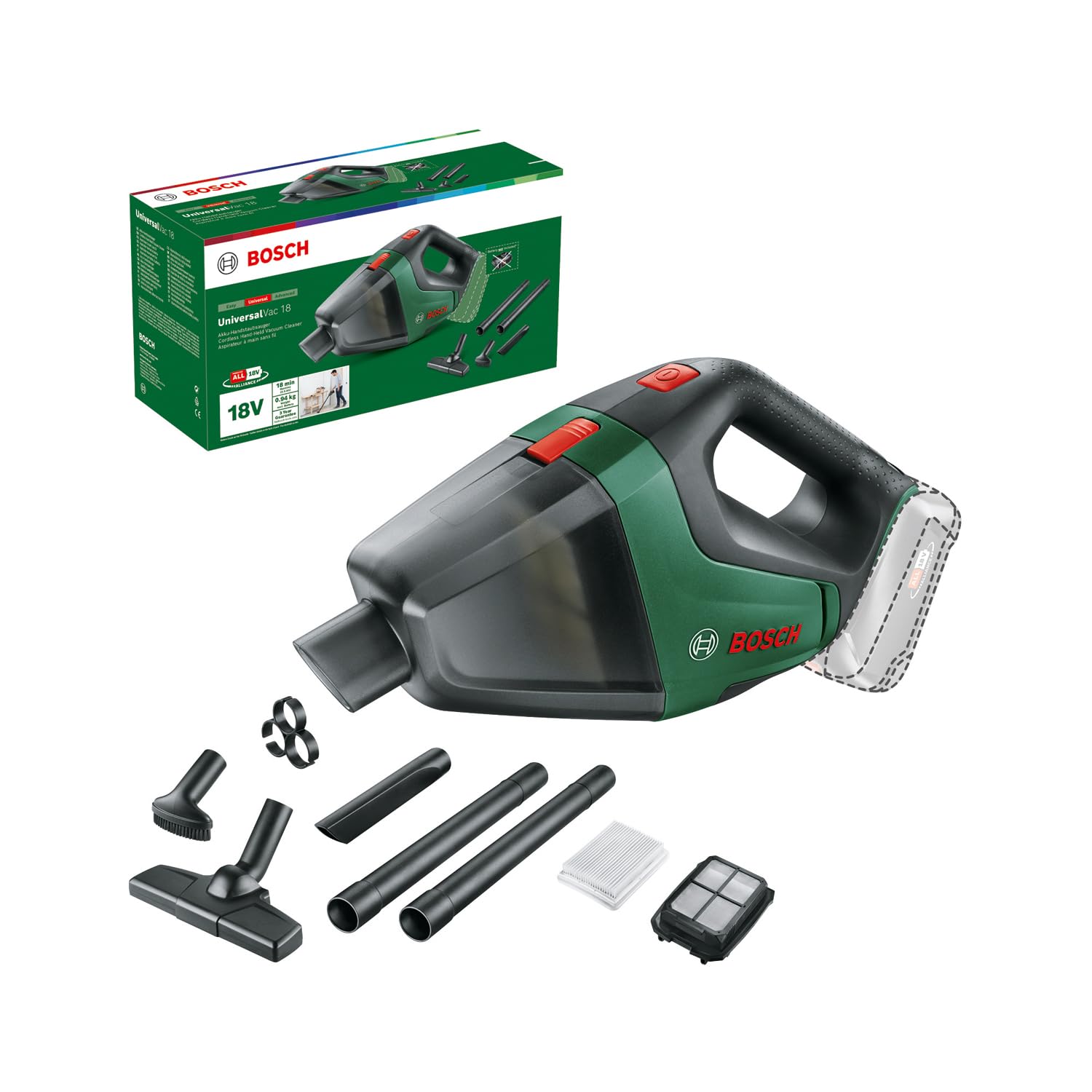 Bosch Akülü Elektrikli Süpürge (0.5 L Hazne, 15.3 x 5.8 x 8.3 cm, 18 Volt, Akü dahil değildir)