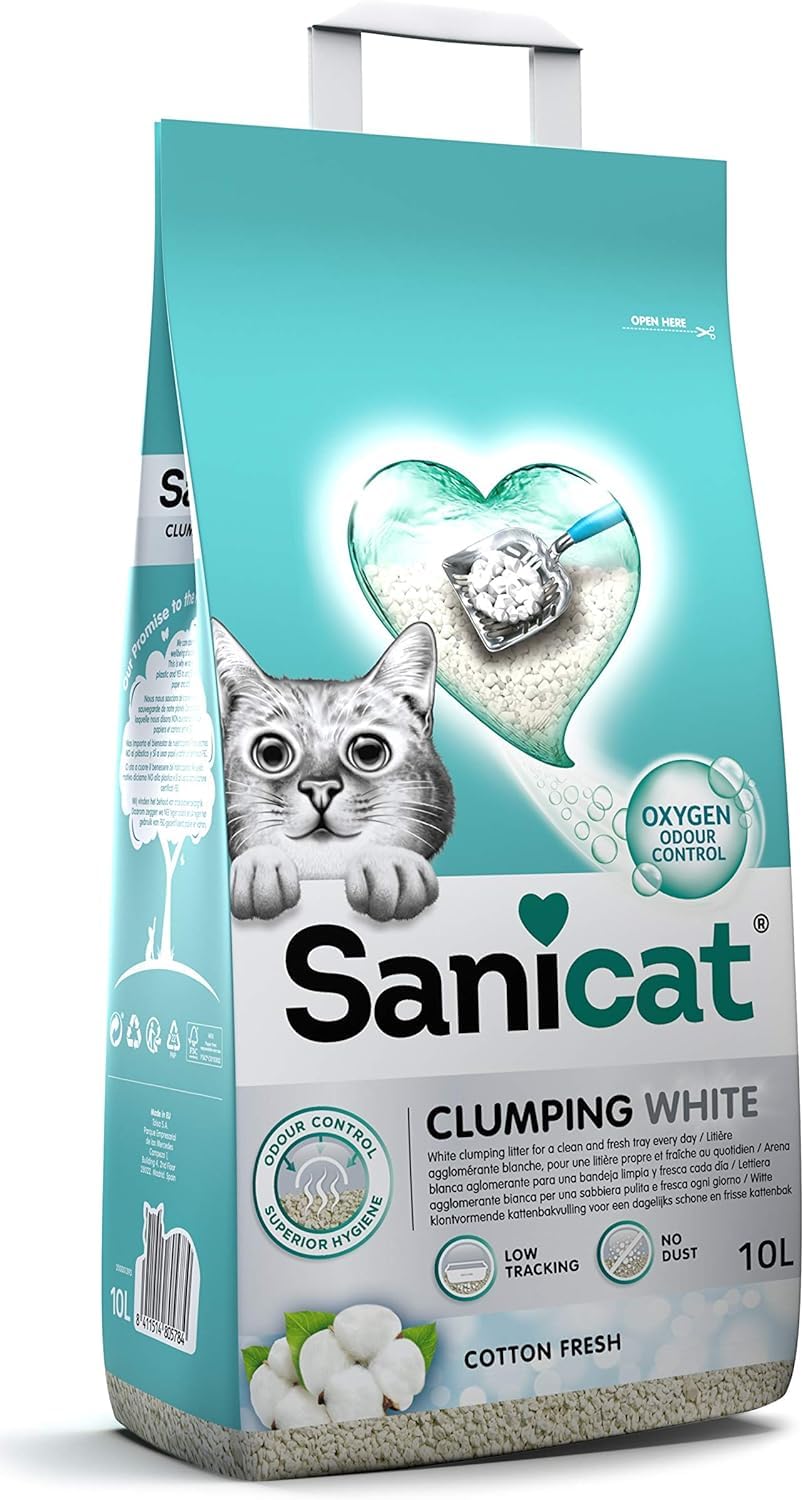Sanicat Clumping White Topaklanan Kedi Kumu (Koton Ferahlığı) 10L