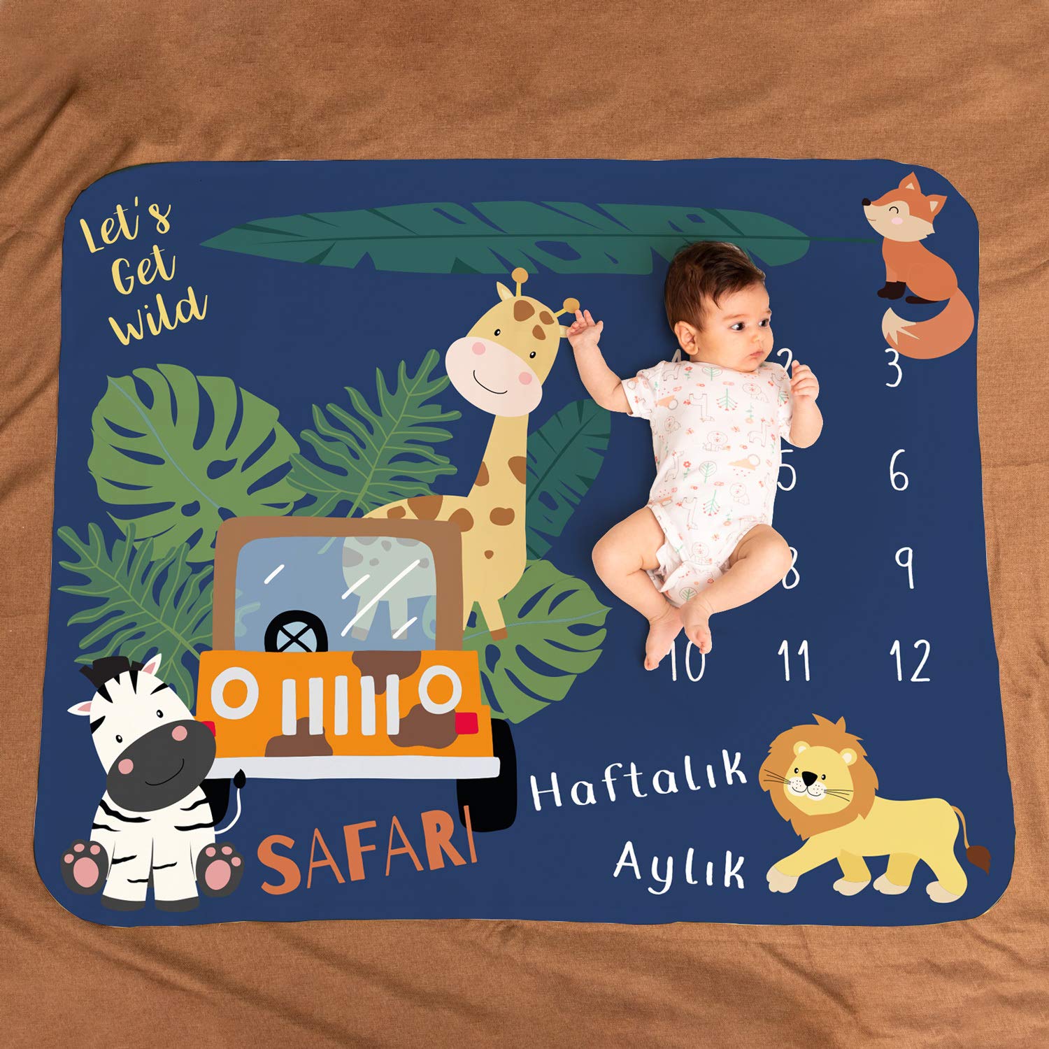 Hediyesepeti Safari Macerası Aylık | Haftalık Bebek Hediyesi Fotoğraf Çekim Battaniyesi 100x120 cm