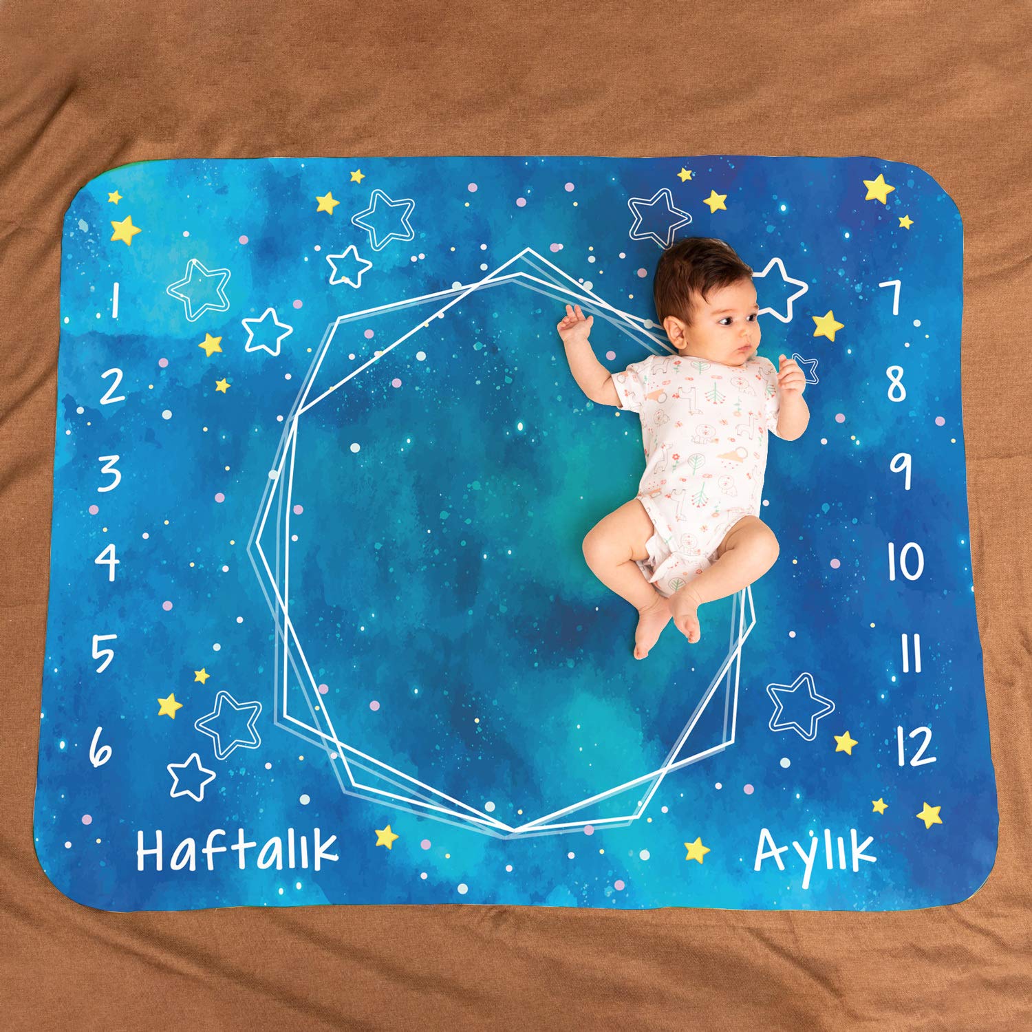 Hediyesepeti Mavi Uzay Macerası Baby Shower Hediyesi Fotoğraf Çekim Battaniyesi 100x120 cm