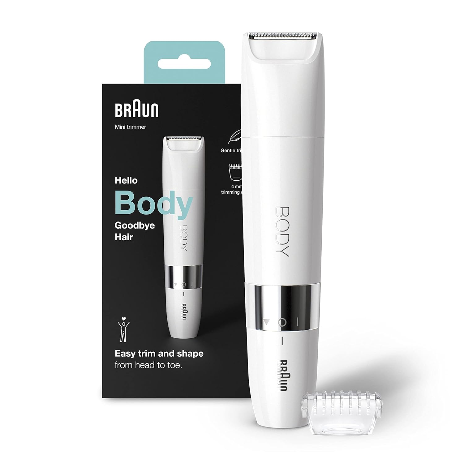 Braun Body mini tıraş makinesi, elektrikli vücut tıraş makinesi, kadınlar ve erkekler için, bikini bölgesi, koltuk altı, göğüs için hassas epilasyon, seyahat için, ıslak ve kuru, BS1000, beyaz