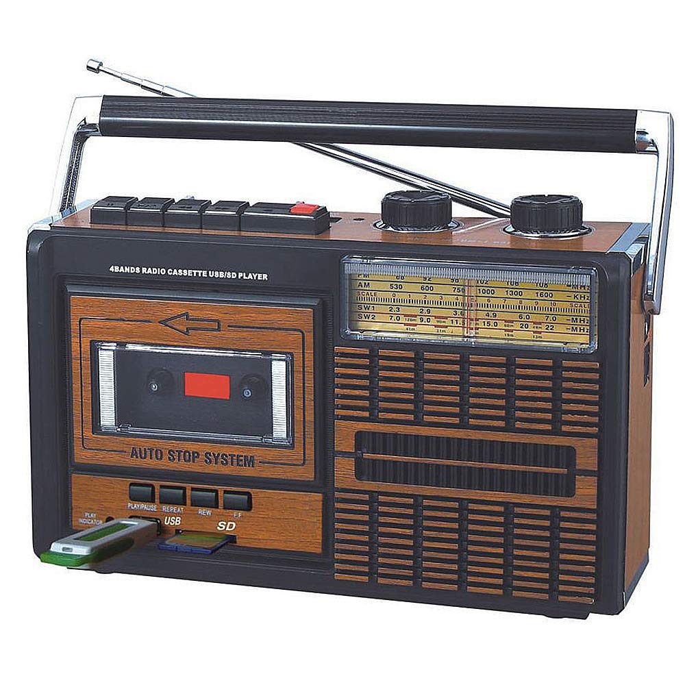 Coverzone Yeni Nesil Radyo USB SD FM Bluetooth Kaset Çalar Müzik Kutusu Retro El Tutamaçlı Taşınabilir