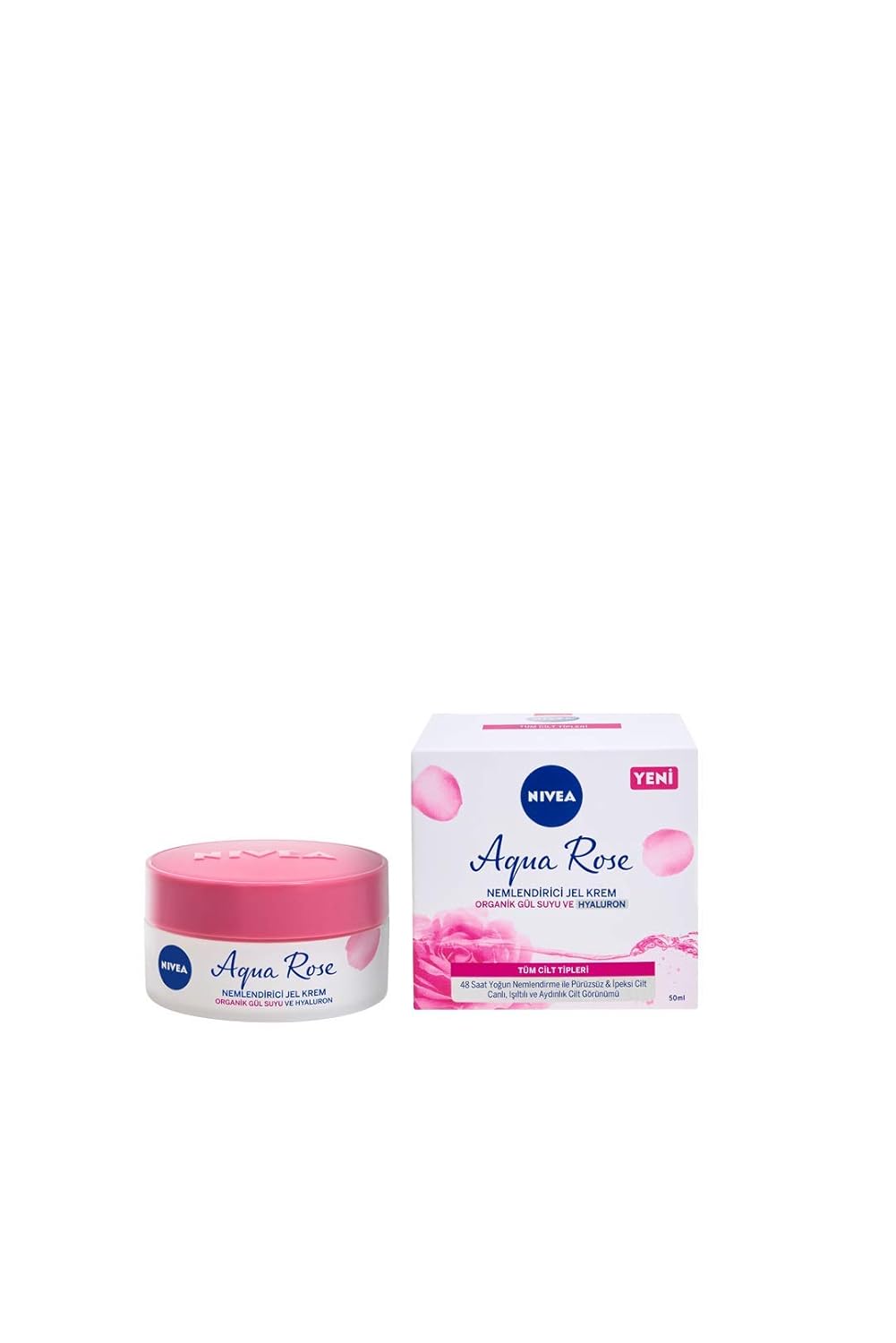 NIVEA Aqua Rose Hyaluron ve Organik Gül Suyu İçeren Nemlendirici Jel Yüz Kremi, 50 ml, 48 Saat Yoğun