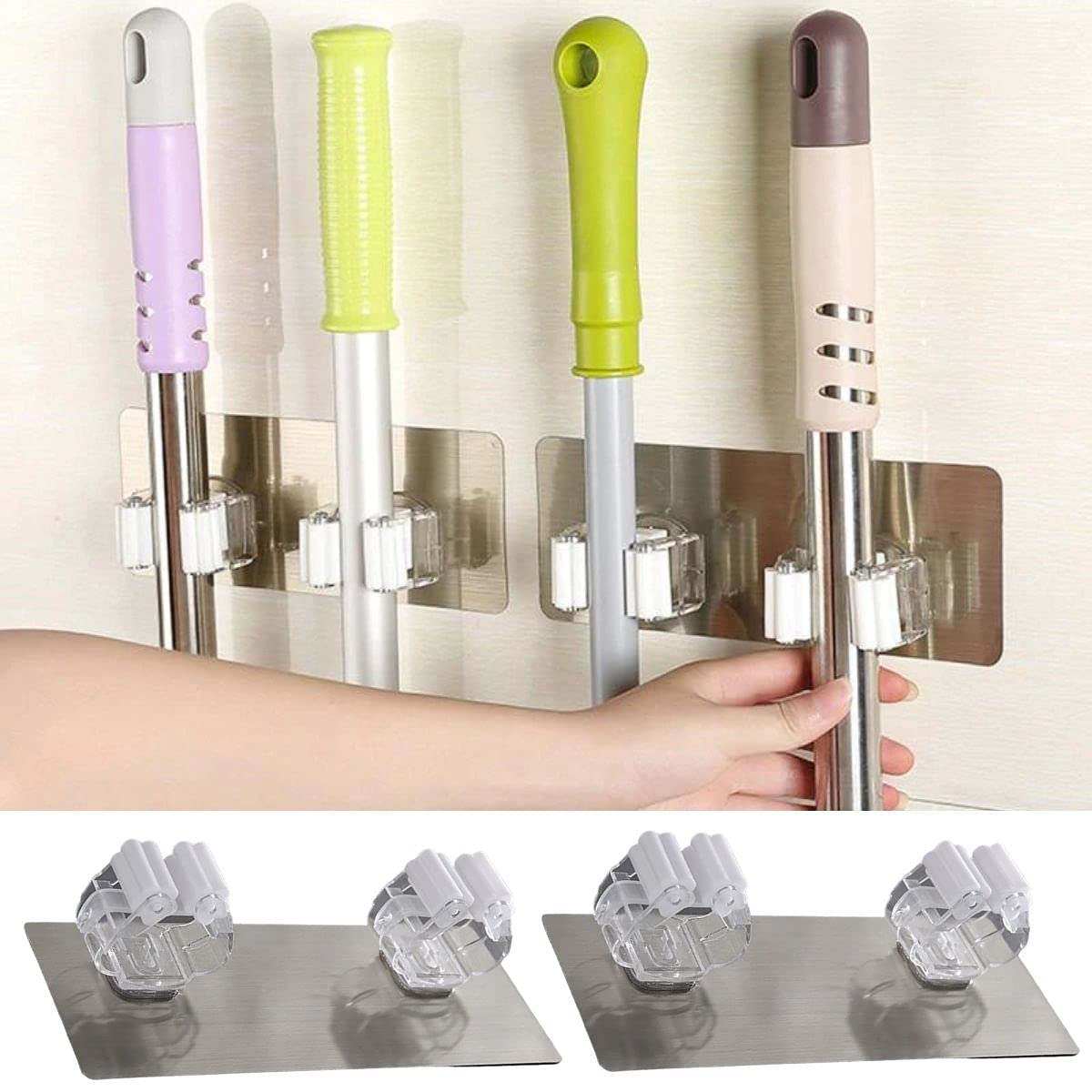 BUFFER® Pratik Organizer 4'lü Yapışkanlı Fırça Paspas Mop Fırça Sabitleyici Ergonomik Alet Aparatı