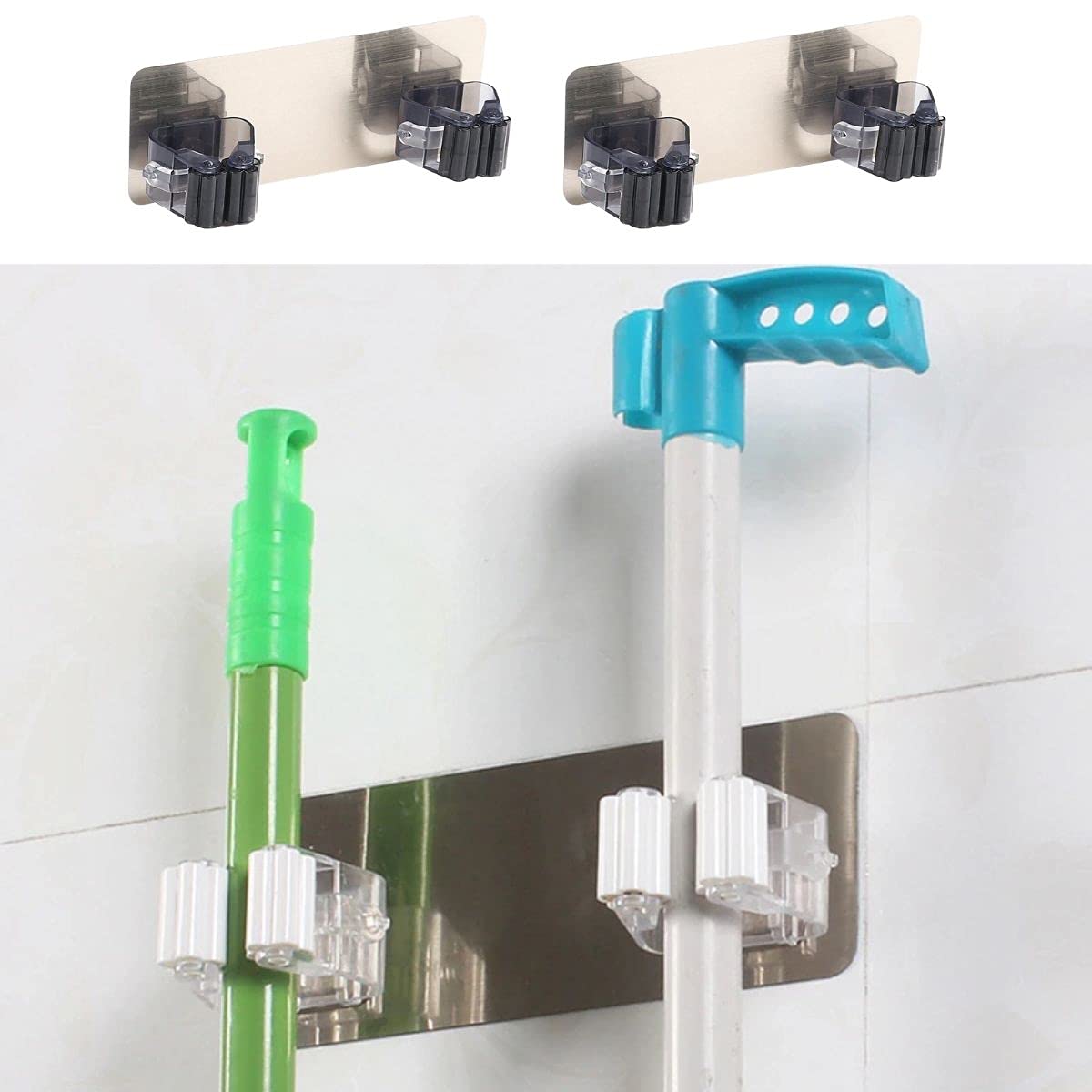 BUFFER® Pratik Organizer 4'lü Yapışkanlı Fırça Paspas Mop Fırça Sabitleyici Ergonomik Alet Aparatı