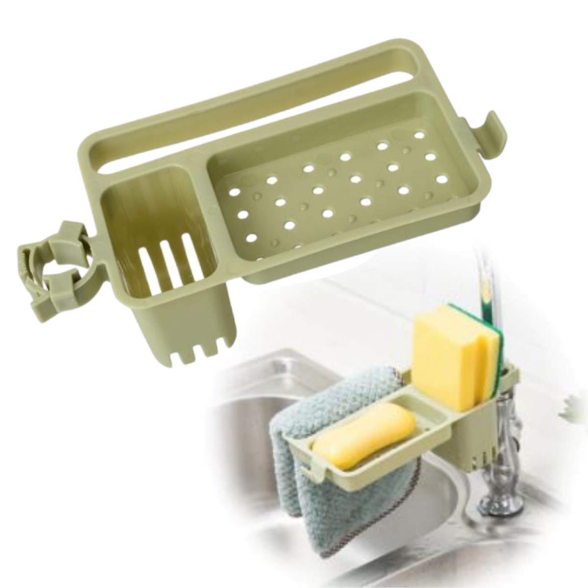 BUFFER® Musluğa Takılan Sünger Havlu Askılı Sabun Hazneli Mutfak Banyo Lavabo Düzenleyici Organizer