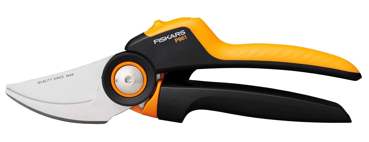 Fiskars Bypass L Bahçe Makası, X serisi PowerGear, P961, Döner sap, Taze dallar için, Yapışmaz kaplama, Paslanmaz çelik bıçaklar, Uzunluk: 22,2 cm, Siyah/Turuncu, 1057175