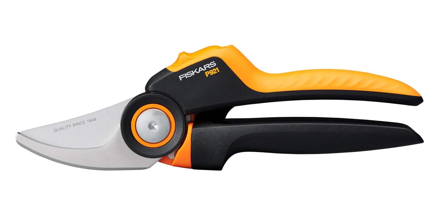 Fiskars Bypass M Bahçe Makası, X serisi PowerGear, P921, Döner sap, Taze dallar için, Yapışmaz kaplama, Paslanmaz çelik bıçaklar, Uzunluk: 20,1 cm, Siyah/Turuncu, 1057173