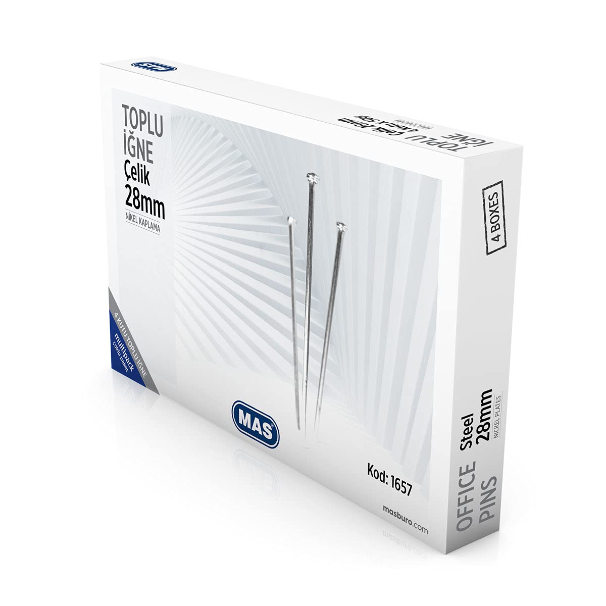 MAS Multipack Toplu İğne 50 Gram Nikelli 28 Milimetre 4 Paket