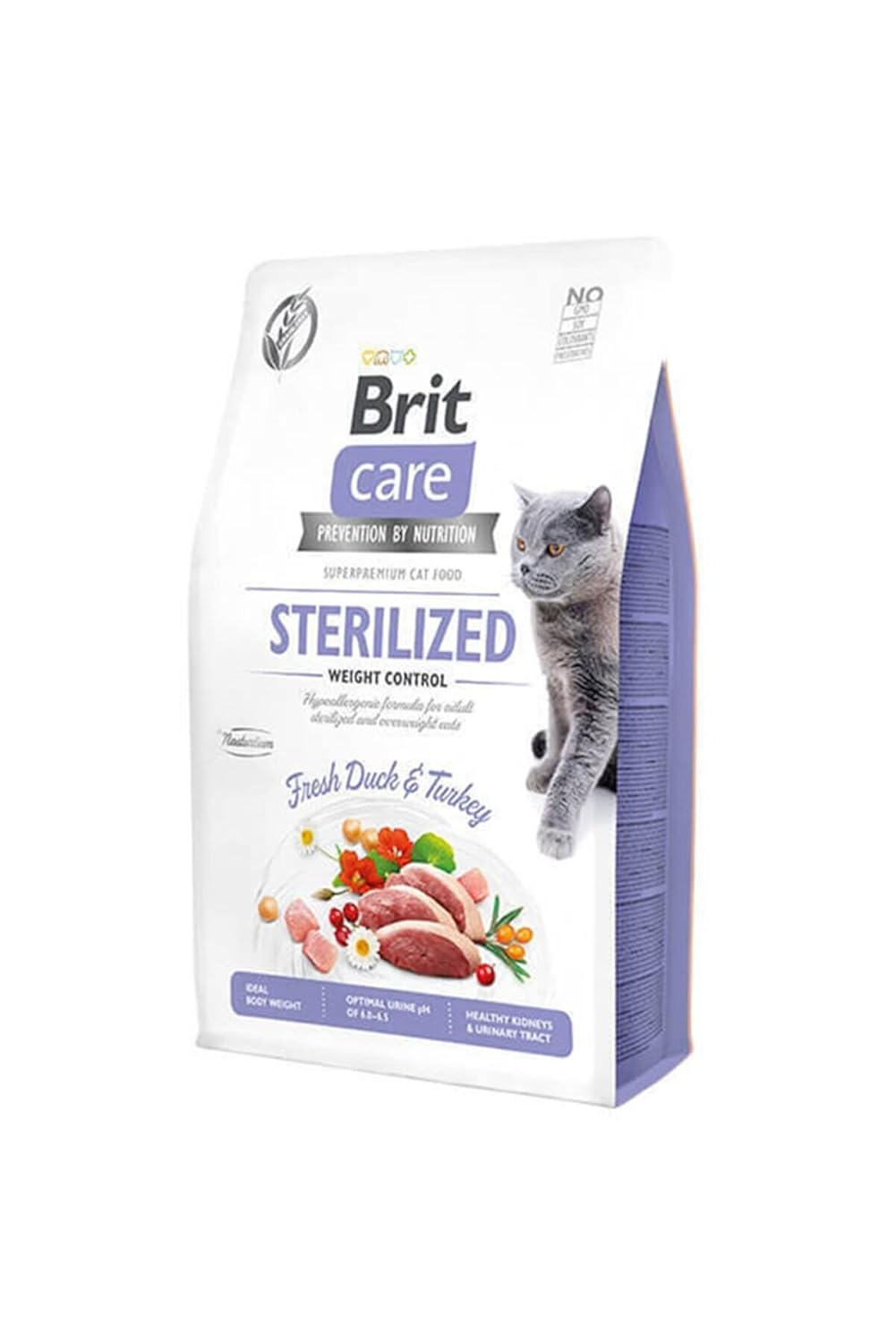 Brit Care Weight Control, Kilo Kontrolü İhtiyacı Olan Kısırlaştırılmış Kediler İçin, Tahılsız, Hipoalerjenik, Taze Ördek Etli Ve Hindi Etli Kuru Mama, 2 kg