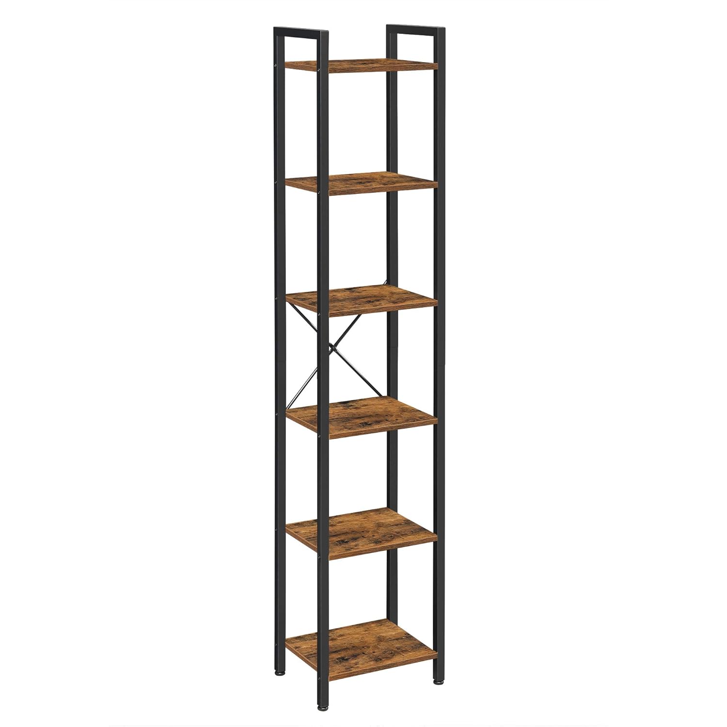 VASAGLE Raf, Kitaplık, dikili Raf, DVD Rafı, 6 seviyeli, ofis Rafı, açık Raflar, ofis, Oturma Odası, Yatak Odası, mutfak için, 30 x 40 x 187,5 cm, Vintage Kahverengi-Siyah LLS101B01