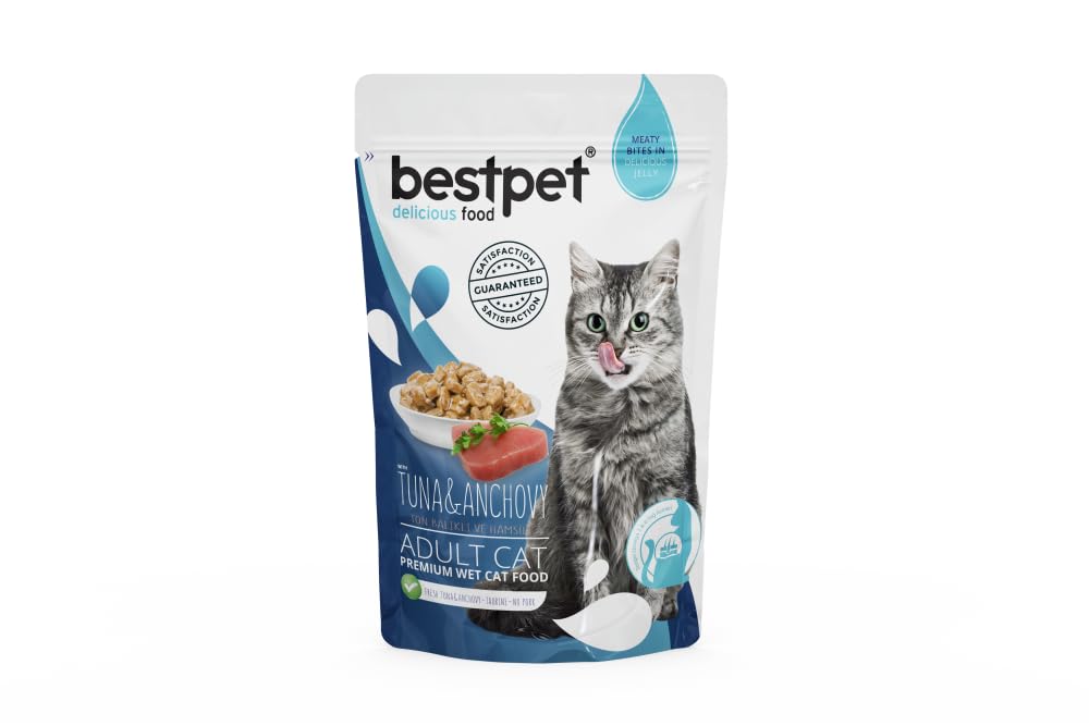 Bestpet Yetişkin Kediler İçin, Tahılsız, Jöle İçinde Tuna Ve Hamsi Parça Etli Yaş Mama, 85 g