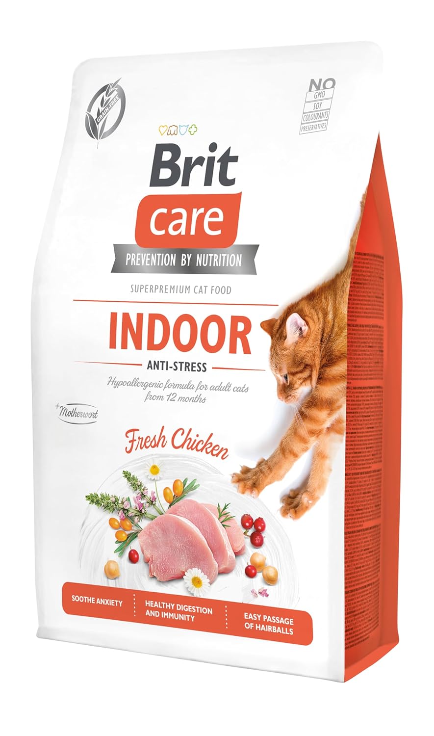 Brit Care indoor Anti, Ev İçinde Yaşayan Stresli Kediler İçin, Tahılsız, Hipoalerjenik, Taze Tavuk Etli Kuru Mama, 2 kg