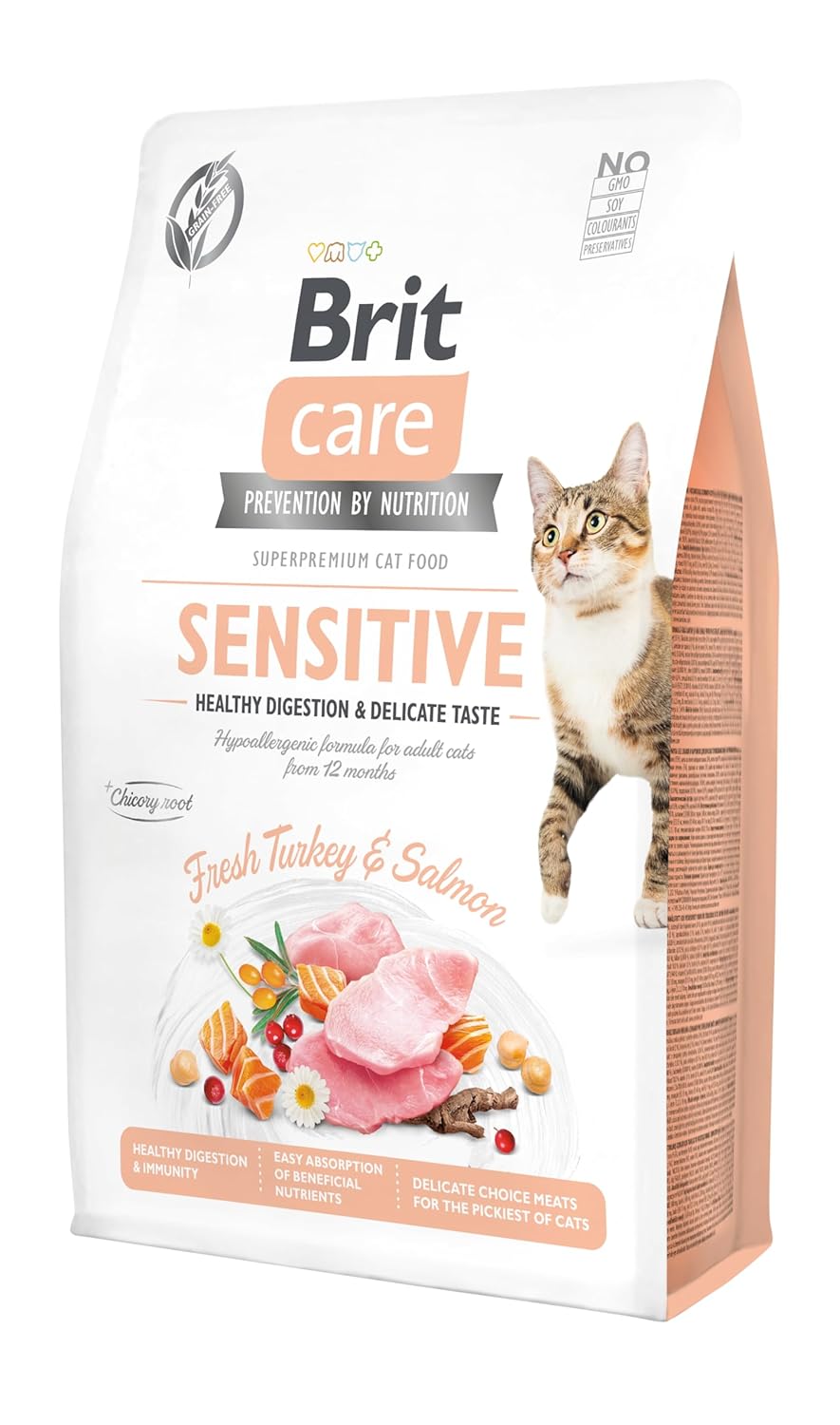 Brit Care Sensitive Healthy Digestion & Delicate Taste, Yetişkin Hassas Kediler İçin, Tahılsız, Hipoalerjenik, Taze Hindi Etli Ve Somonlu Kuru Mama, 2 kg