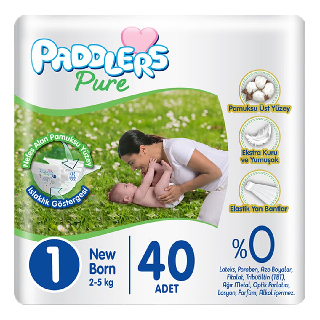 Paddlers Pure 1 Numara Yenidoğan 2-5 kg Ekonomi Paketi Bebek Bezi (1 x 40 Adet)