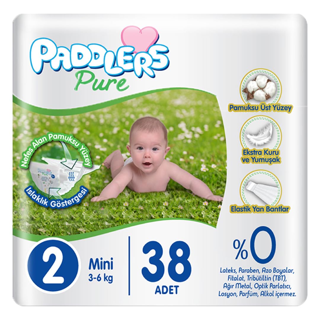 Paddlers Pure Bebek Bezi 2 Numara Mini 38 Adet (3-6 kg) Eko Paket