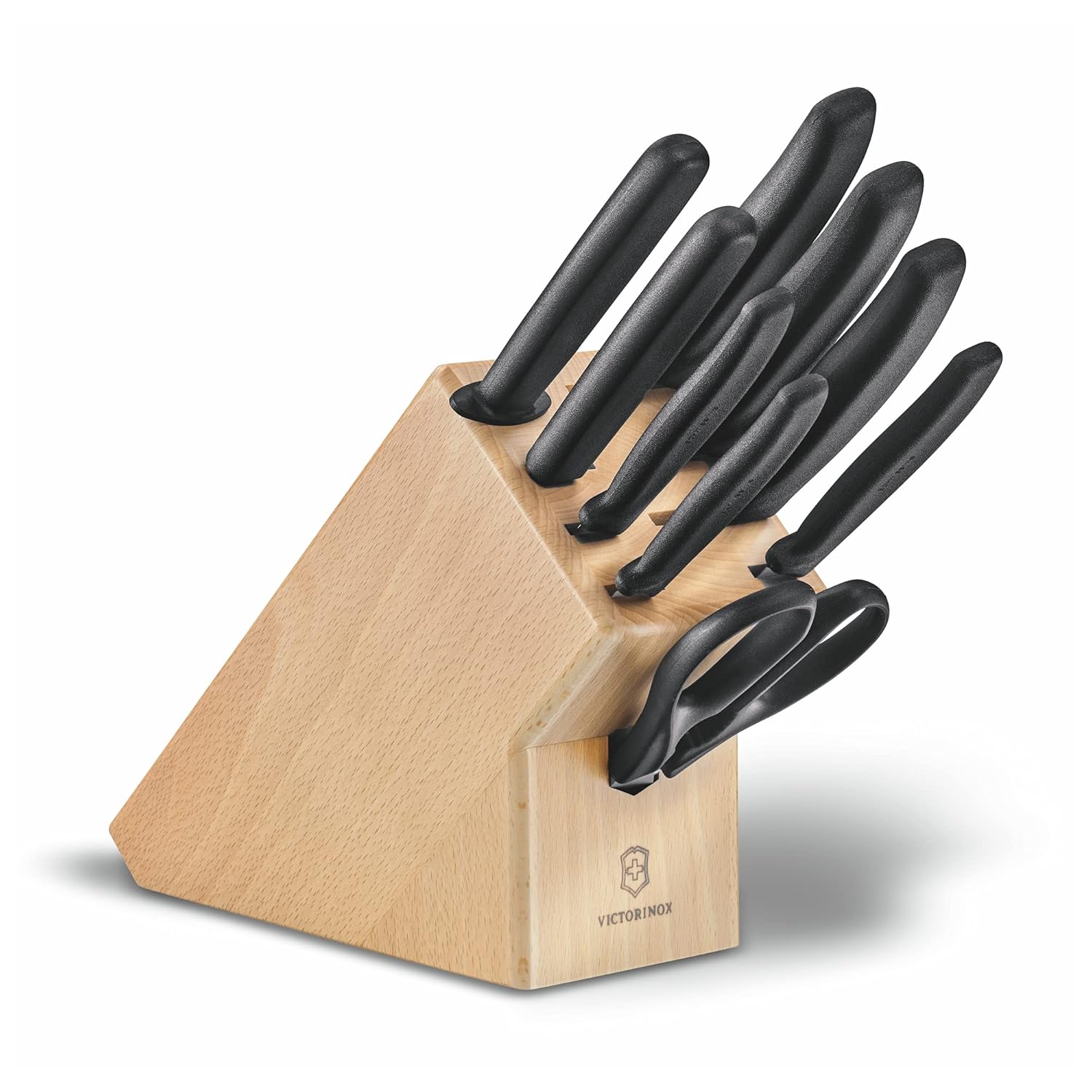 VICTORINOX Swiss Classic ahşap bıçak bloğu, 9 parça, 8 bıçak ve 1 çok amaçlı makas, saklama, açık kayın ağacı