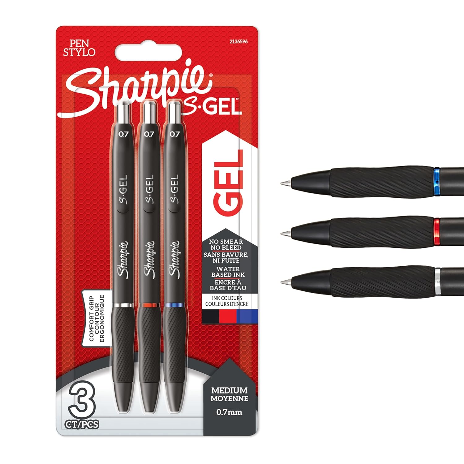 SHARPIE Sharpie S Gel Jel Mürekkepli Kalem, 0.7 Mm, Siyah, Mavi, Kırmızı - 3'Lü Bls