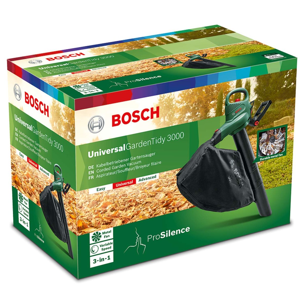 Bosch Home and Garden Elektrikli Yaprak Üfleme ve Toplama Makinesi Universalgardentidy 3000 (3000 W, 50 L Toplama Torbası, Değişken Hız, Yaprakları Üfleme, Toplama ve Öğütme içindir)