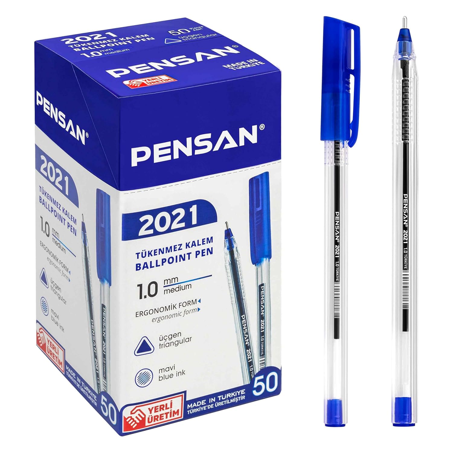 PENSAN TÜKENMEZ KALEM ŞEFFAF ÜÇGEN 1.0 2021 MAVİ 50 Lİ