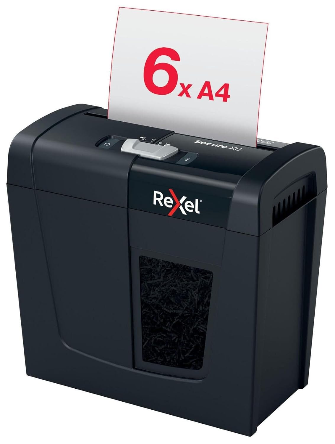 Rexel X6 evrak öğütücü, parçacık kesim, 6 sayfaya kadar öğütülmüş, güvenlik kademesi P4, 10 litre çöp kabı, sessiz ve kompakt, ev/ev ofis için, Secure serisi, 2020122EU