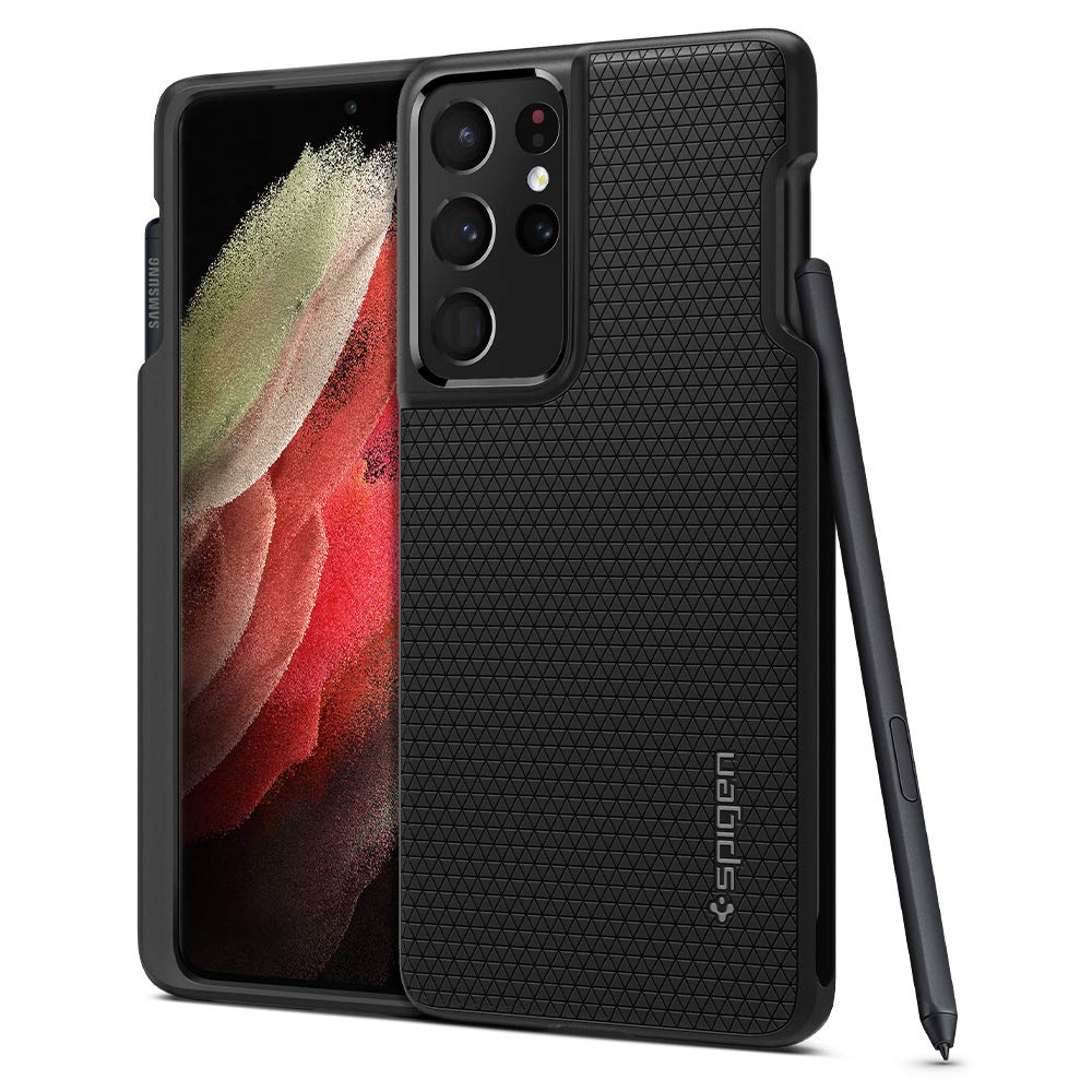 Spigen Galaxy S21 Ultra ile uyumlu ince Kılıf Liquid Air Hava Kanalı Teknolojisi Askeri Sınıf Koruma Matte Black Dokulu Yüzey Kapak - ACS02831